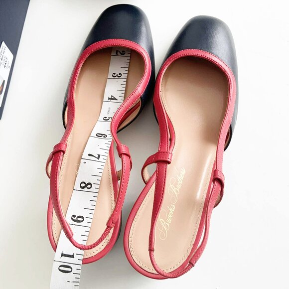 BROOKS BROTHERS Navy Blue & Orange Leather Slingback Block Heel Shoes – Size 8 - Picture 5 of 7